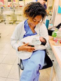 Columbia Nursing student Keisha Paul finished bathing, administering the hepatitis B vaccine and vitamin K, and putting clothes on a newborn in Israel